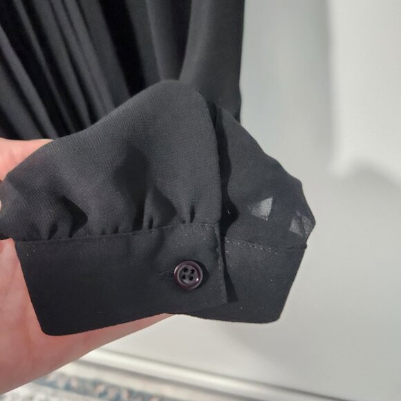 Ann Taylor LOFT Women's Black Sheer Button Down Long Sleeve Blouse Top - Large - Picture 5 of 6